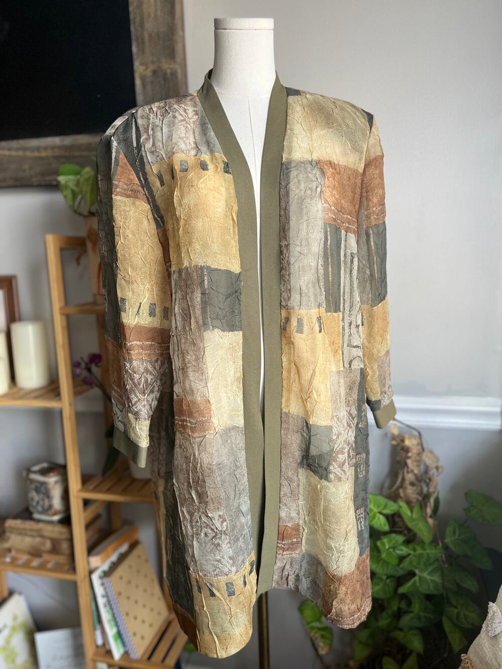 Vintage 90s Sheer Duster Cardigan Earth Tones Lagenlook Art To Wear Size XL